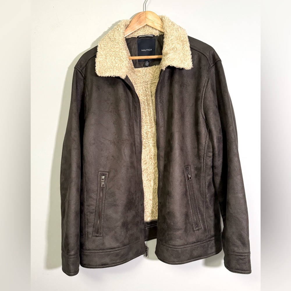 Nautica faux leather shearling pilot jacket.